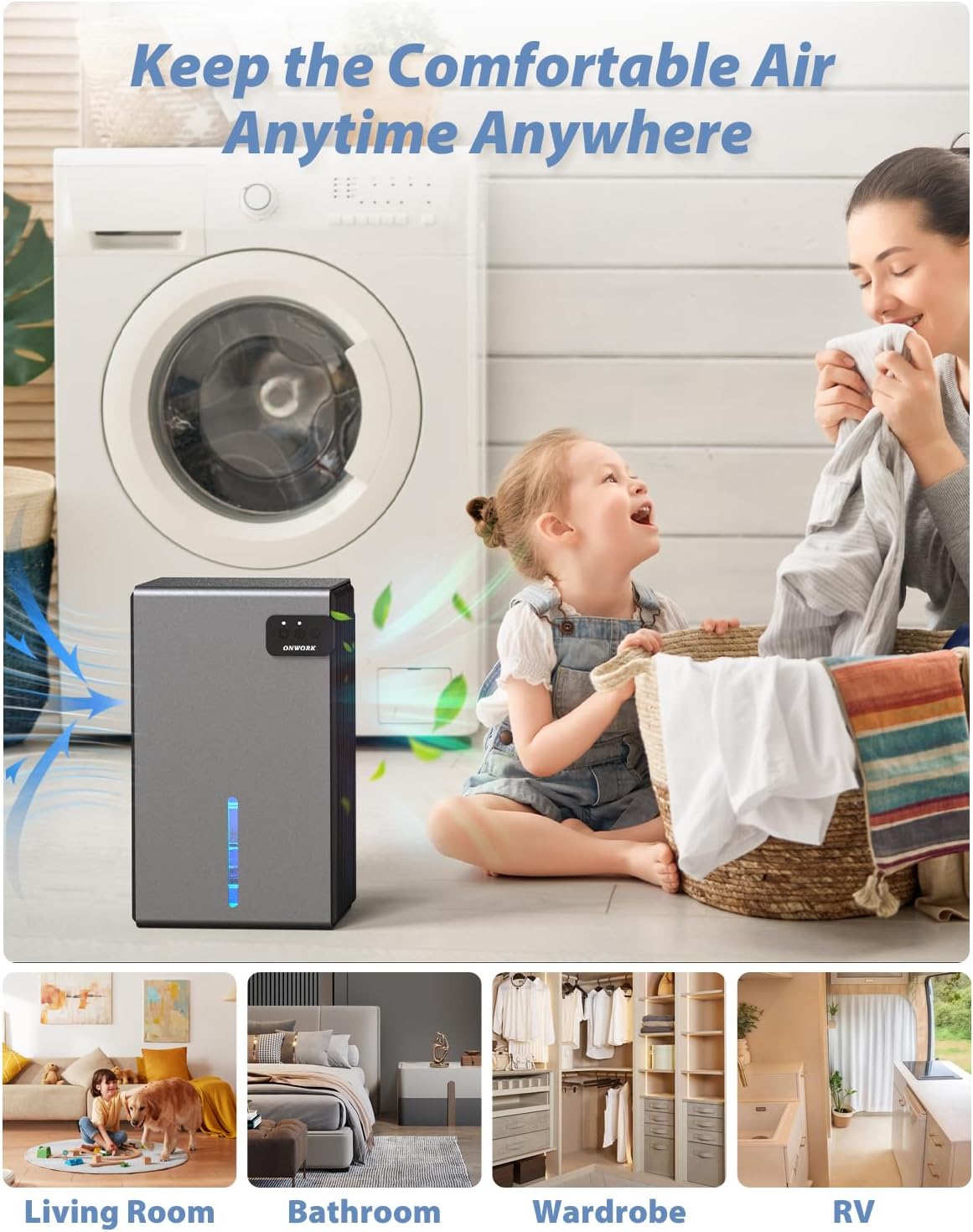 **Dehumidifier | 95 OZ Quiet Home Dehumidifier for Up to 800 Sq.Ft - Auto Shut Off, 7 LED Colors**
