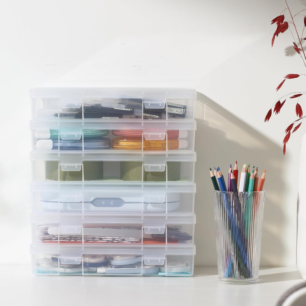 Novelinks Plastic Storage Bins - Stackable Mini Clear Organizers with Lids | 9 Pack for Pencils & Crafts