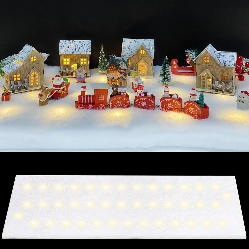 Skiennix Christmas Snow Blanket - 1.3x5.25 Ft Faux Snow Roll with 50 LED Lights for Winter Village Display