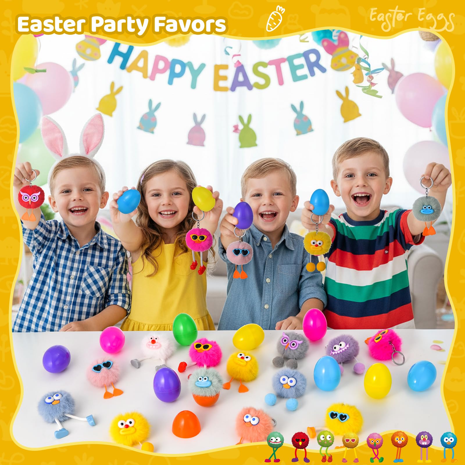 EFLSJIO 24 Pack Prefilled Easter Eggs with Kids Keychains Plush Toy Cute Keychains for Kid Boys Girls for Easter Egg Fillers, Easter Basket Stuffers Party Favor Gifts