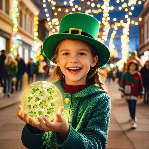 FRAMICS 2 PCS St Patricks Day Decorations 4" Shamrock Globe Night Light with Timer Clover Crackle Glass Ball Light for Table Centerpieces Lighted Decorative Ball Lamp Tabletop LED Light Decor Gift