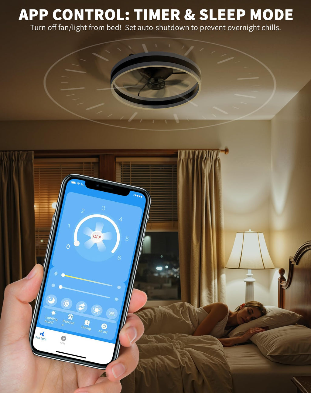 Simple Deluxe Ceiling Fan with Light 20in Low Profile Ceiling Fans with Lights and Remote Dimmable with 6 Wind Speeds Flush Mount Fandelier LED Fan Light Modern Smart for Bedroom, Black