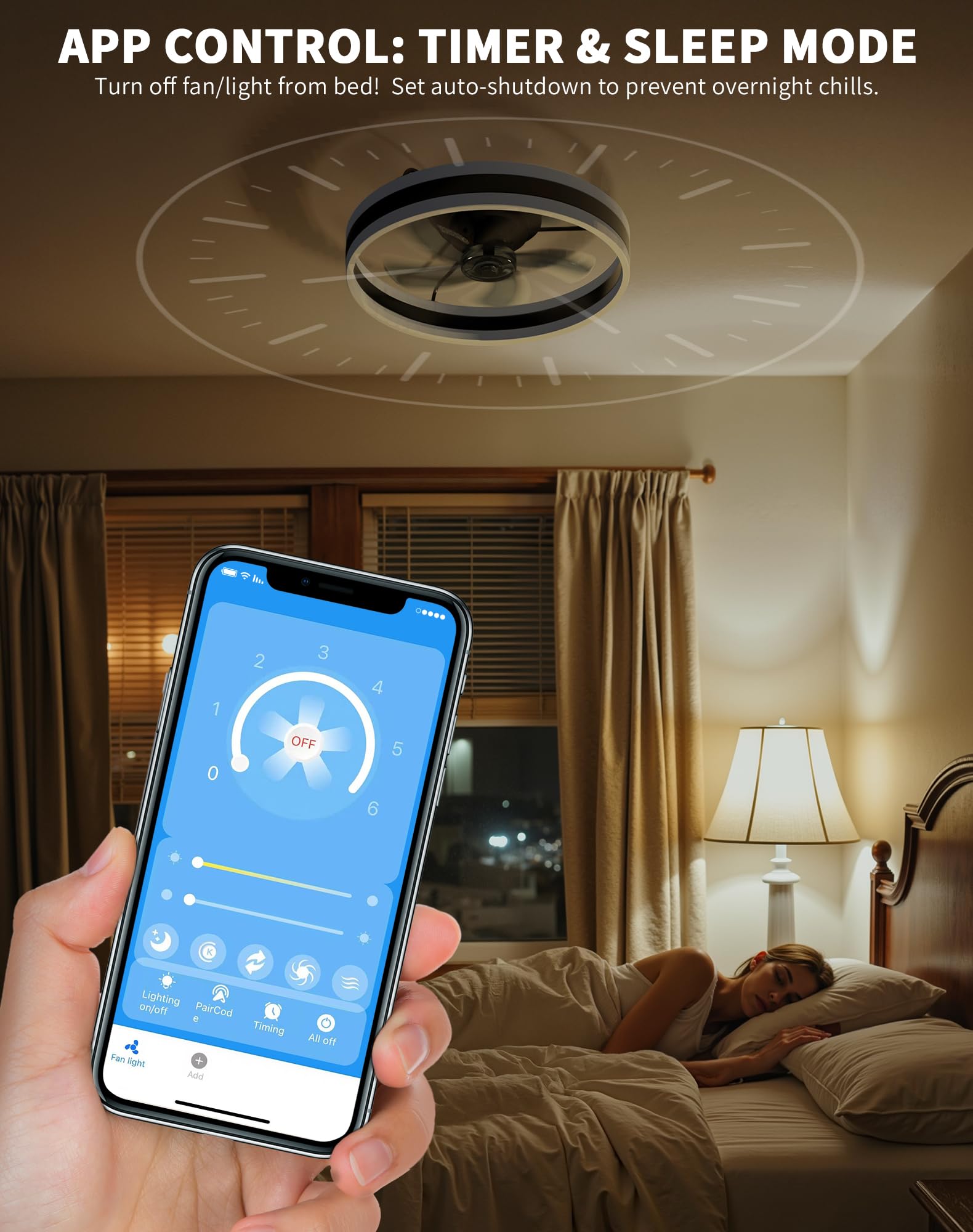 Simple Deluxe Ceiling Fan with Light 20in Low Profile Ceiling Fans with Lights and Remote Dimmable with 6 Wind Speeds Flush Mount Fandelier LED Fan Light Modern Smart for Bedroom, Black