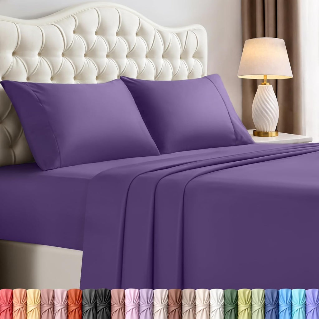 Utopia Bedding King Size Sheet Set - 4 Piece Soft Microfiber Bed Sheets | Oeko Tex Certified (Eggplant)