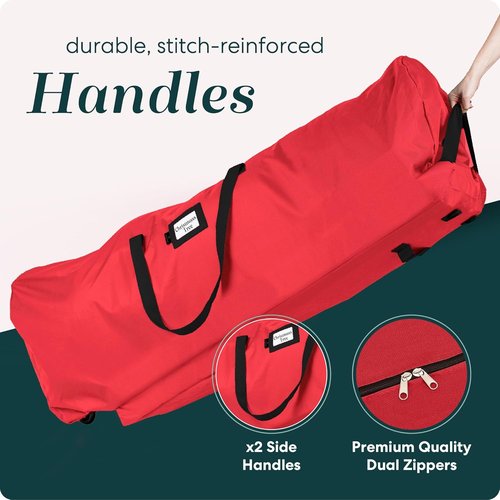 Handy Laundry Christmas Tree Storage Bag with Wheels - Heavy Duty Zippered Container for 7.5 ft Trees, Red