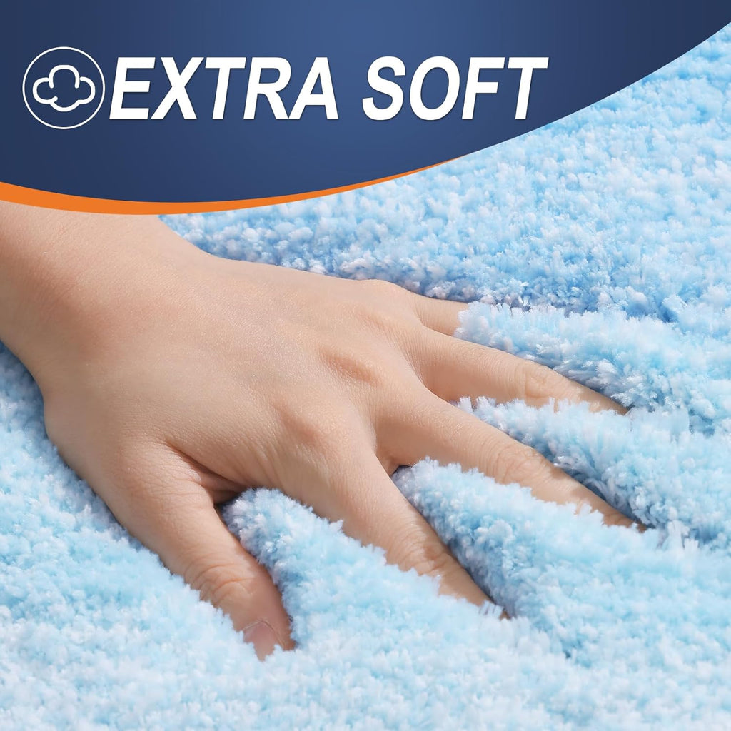 OLANLY Large Bath Rugs - Extra Soft Microfiber Mat 54x24 | Quick Dry, Machine Washable, Sky Blue