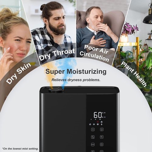 JRD Ultrasonic Humidifier - 5L Warm & Cool Mist for Fast Relief | 50H Runtime, 12H Timer, 7 Color Light - Black