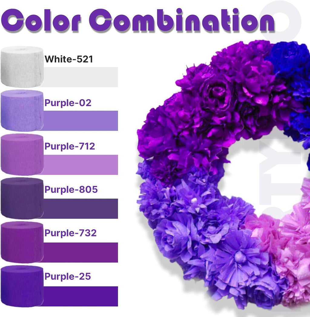 PartyWoo Crepe Paper Streamers - Light Pastel Pink & Purple | 4pcs, 328ft for Birthday & Baby Showers