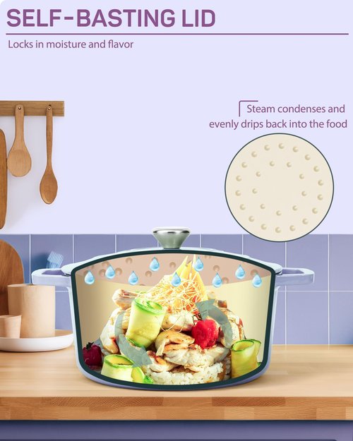 Ciwete Enameled Cast Iron Dutch Oven – 4.4 Quart Pot with Lid & Potholders – Heavy-Duty Cookware for Bread Baking, Braising, Stews & Roasting – Oven & Stovetop Safe up to 500°F – Purple