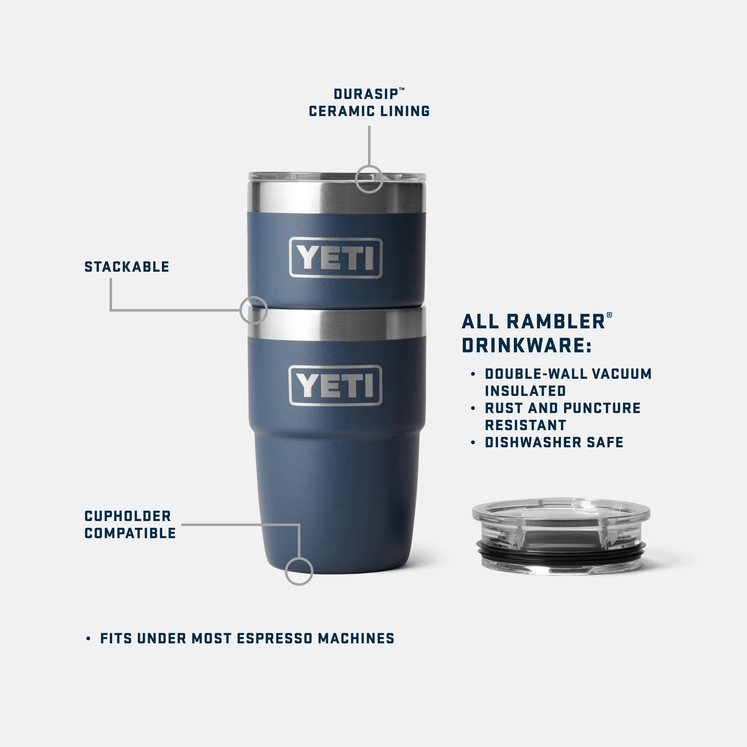 YETI Rambler 8 oz Insulated Coffee Mug with Lid - Stackable Double-Wall Vacuum Insulated Cup - DuraSip Ceramic Lining - Barista-Friendly Design - Stainless Steel - Dishwasher Safe, Cherry Blossom