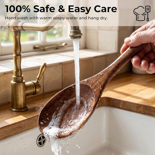 HAKSEN Wooden Cooking Spoons - 12-Inch Natural Acacia Utensils with Comfort Grip | Perfect Kitchen Gifts