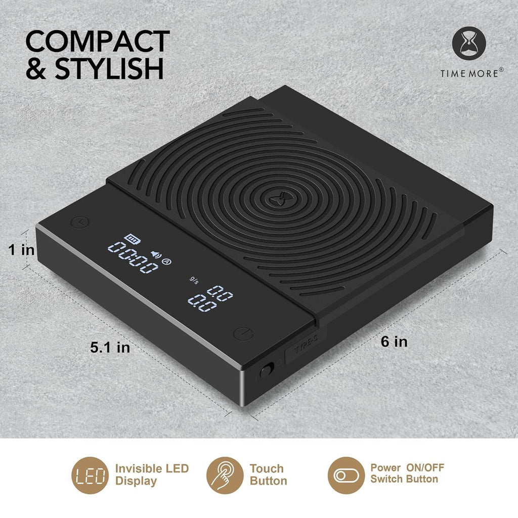 TIMEMORE Black Mirror Basic 2 Coffee Scale Espresso/Pour Over with Auto Timer and Flow Rate Function, 1600mAh, 2kg/0.1g Precision, g/oz Units, Portable Digital Scale for Kitchen/Baking/Cooking