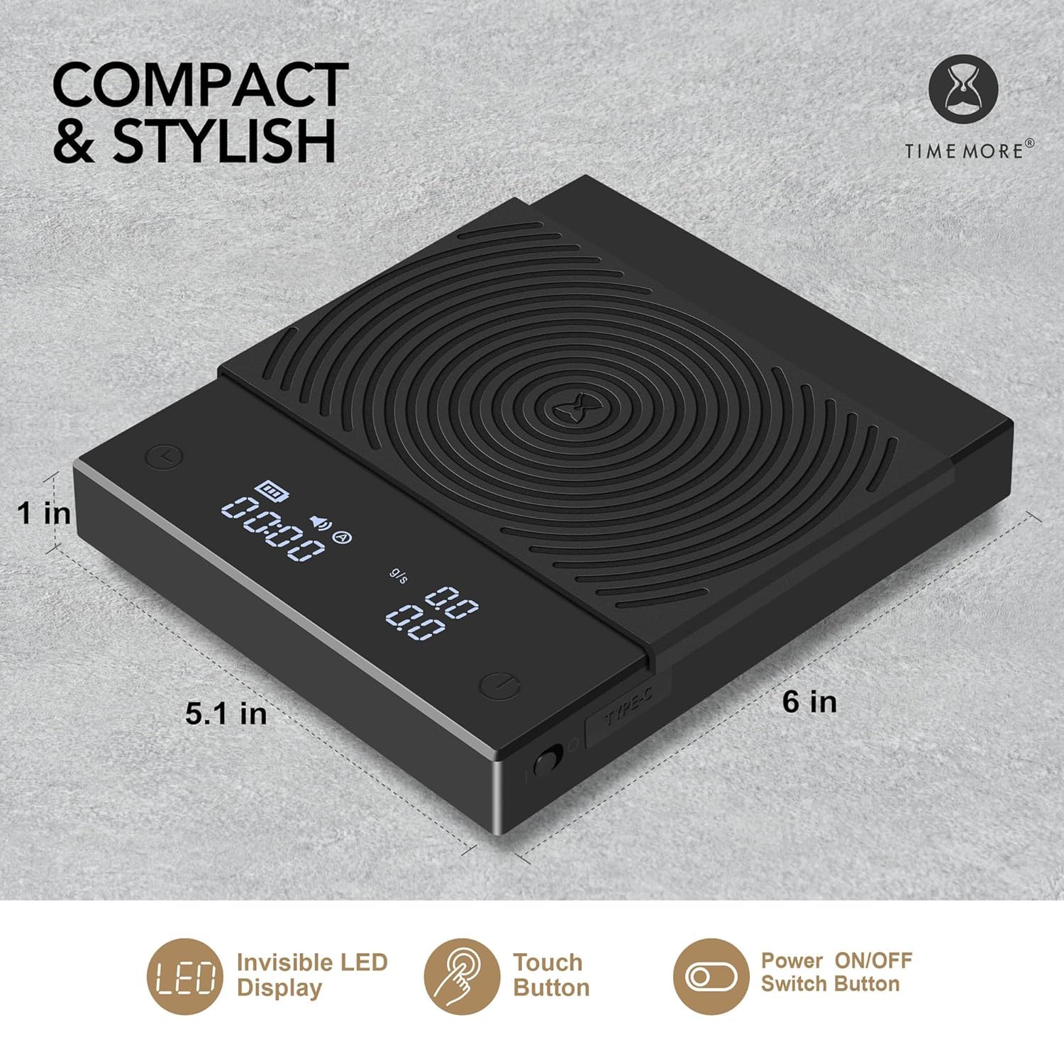 TIMEMORE Black Mirror Basic 2 Coffee Scale Espresso/Pour Over with Auto Timer and Flow Rate Function, 1600mAh, 2kg/0.1g Precision, g/oz Units, Portable Digital Scale for Kitchen/Baking/Cooking