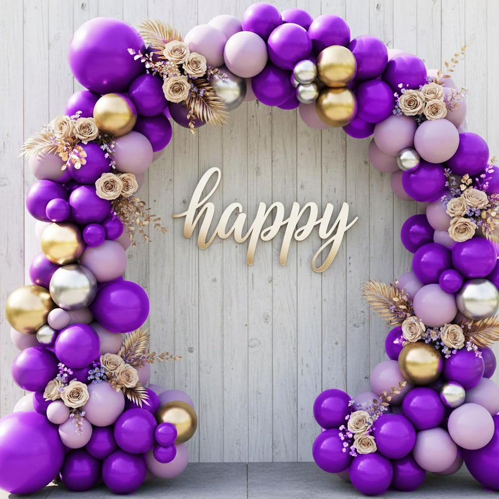 RUBFAC Dark Purple Balloons - 129-Piece Latex Balloon Garland Kit for Weddings & Parties | 5-12 Inch Sizes