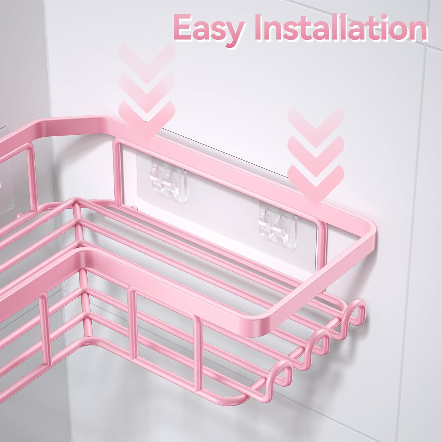 YASONIC Corner Shower Caddy - Rustproof Stainless Steel Bathroom Organizer | No Drilling, 3-Pack, Pink