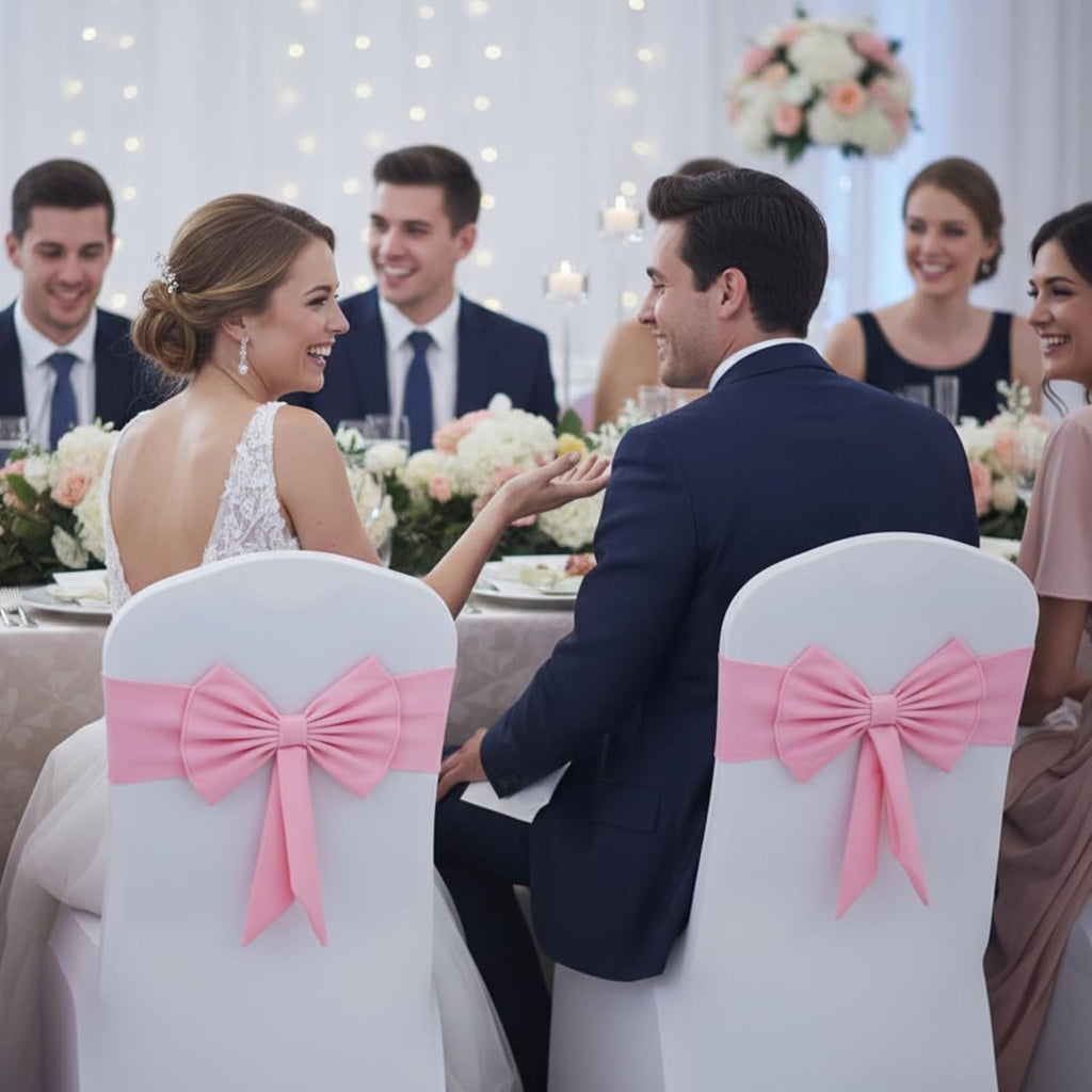 Skiennix Spandex Chair Sashes - 10 Pcs Elastic Chair Bows for Weddings & Events | Pink
