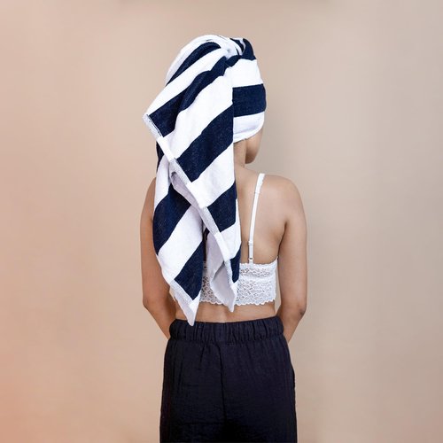 Salt Earth Cotton Striped Beach Cabana Towel, 4 Pack - 30"x60" Quick Dry Towels, Pool Essentials, Travel, Gym & Bathroom Towels, Oversized Beach Vacation Essentials (Navy Blue)