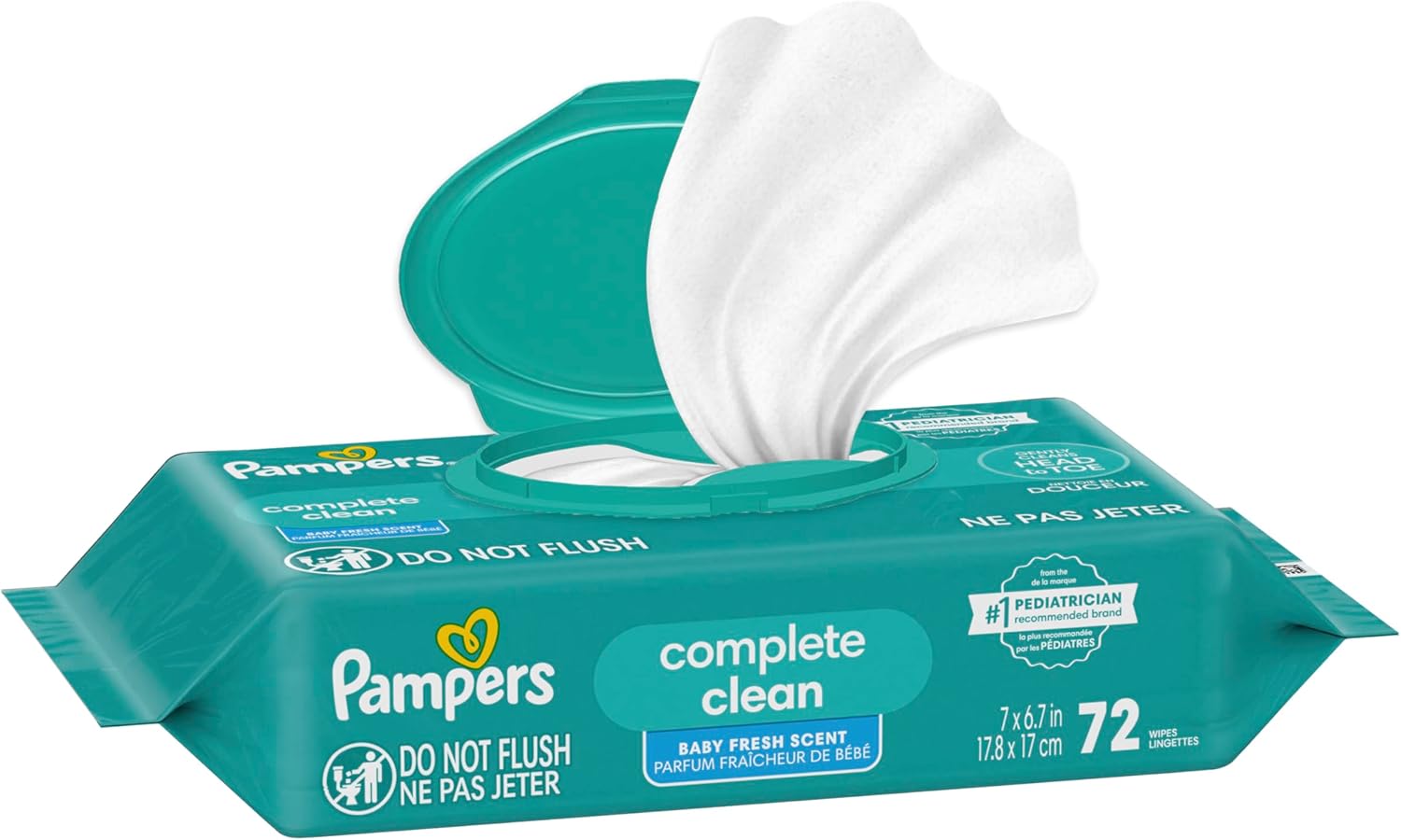 Pampers Baby Wipes - Complete Clean Fresh Scented Wipes for Gentle Head-to-Toe Care | 72 Count