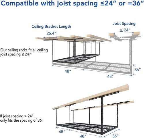 FLEXIMOUNTS 3x8 Overhead Garage Storage Rack - Heavy-Duty Adjustable Ceiling Organizer | 2-Pack, Black