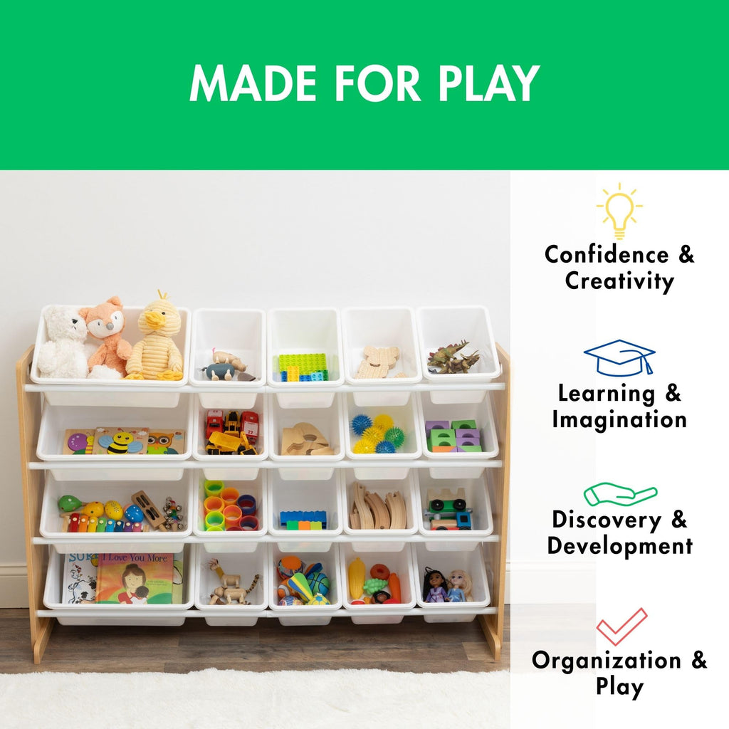Humble Crew Toy Storage Organizer with 20 Removable Storage Bins for Kids Playroom, 4-Tier Toddler Toy Organization and Storage, Natural/White