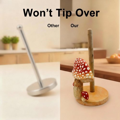 Mushroom Paper Towel Holder, Decorative Paper Towel Holder for Kitchen, Standing Paper Towel Holders Cute, Wood Roll Holder for Kitchen Accessories,Bathroom,Farmhouse,Christmas,Housewarming