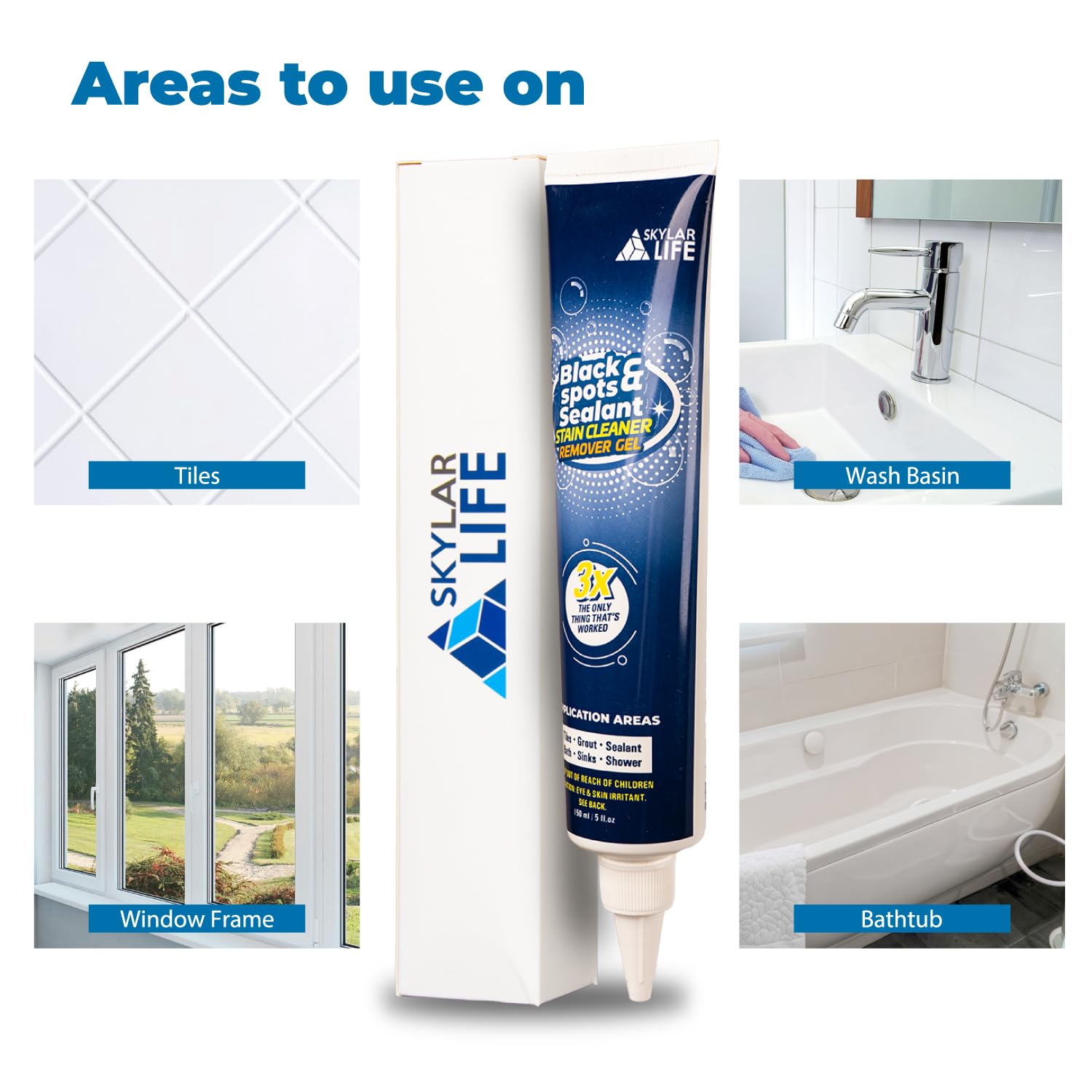 Skylarlife Rubber Stain Whitener Gel - Effective Sealant for Silicone Caulk in Bathroom & Kitchen