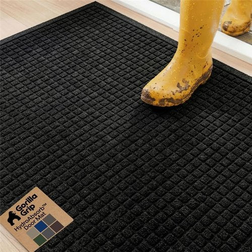 GORILLA GRIP® Ultra Absorbent Front Door Mat - Traps Dirt & Moisture, 29x17 Black, Stain & Fade Resistant