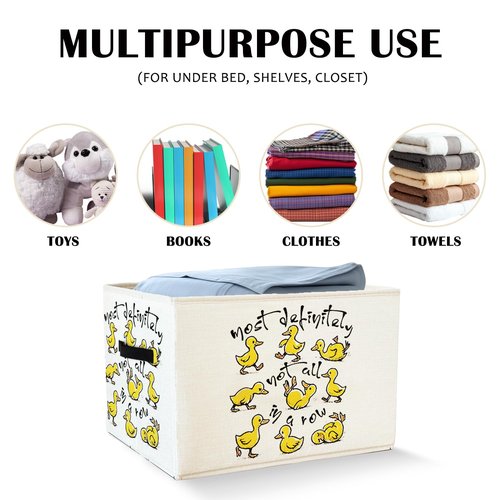 XDFVL Funny Yellow Ducks Storage Basket Bins With Handles for Girls Kids, Funny Yellow Ducks Foldable Organizer Basket Toybox for Girls Room Nursery Bedroom Bathroom Clothes Toys Books