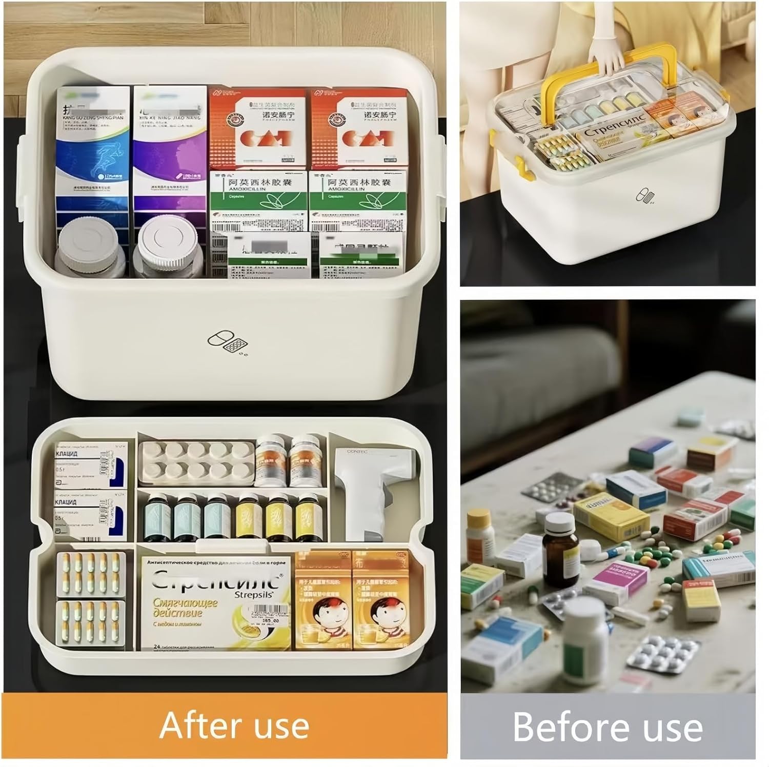 Plastic Medicine Storage Organizer - Multipurpose First Aid Box with Removable Tray | Large Size for Home, Office & Travel