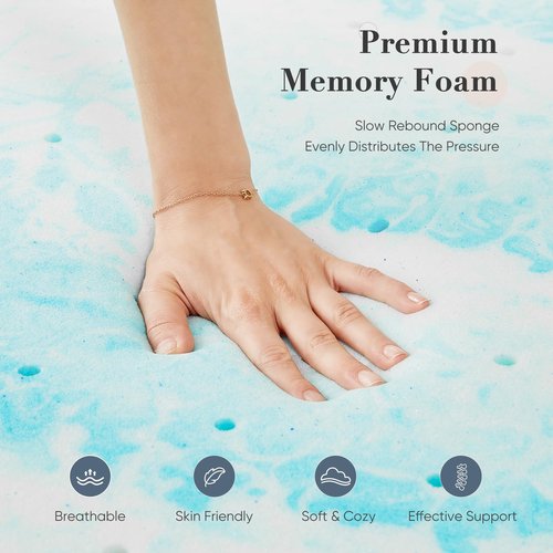 DUMOS Mattress Toppers Memory Foam Twin XL, 2 Inch Thick Bed Topper Pad Cooling Gel Infused Soft Comfy Padding Breathable for Sleeper Sofa Couch RV Camper, CertiPUR-US Certified, Blue