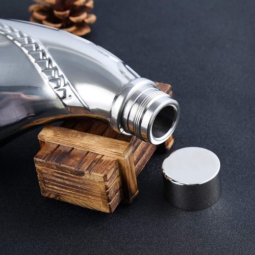 TOX TANEAXON 53 oz Bear Pattern Horn Shape Large Capacity Whiskey Hip Flasks for Liquor with Removable Holster