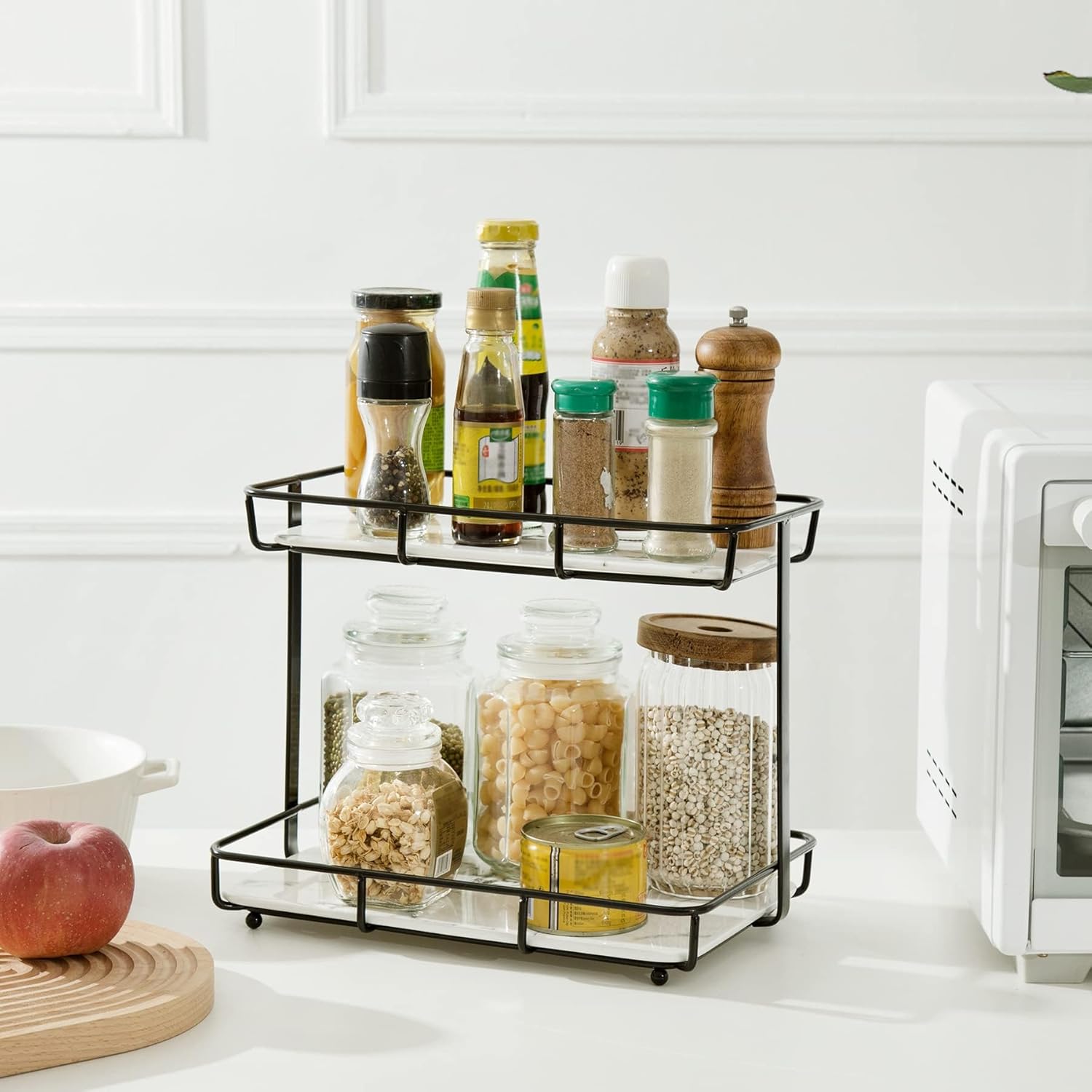 Skiennix Bathroom Organizer - 2-Tier Perfume & Makeup Storage Rack | Stainless Steel & White Marble