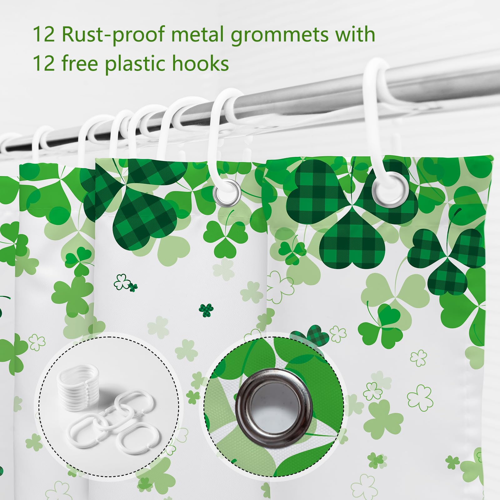 MEHOFOND St. Patrick's Day Clover Shower Curtain,Green Shamrock Clover St Patricks Day Shower Curtain,Shamrock Bathroom Decor Curtains,Irish St Patrick's Day Fabric Curtain 72x72 in