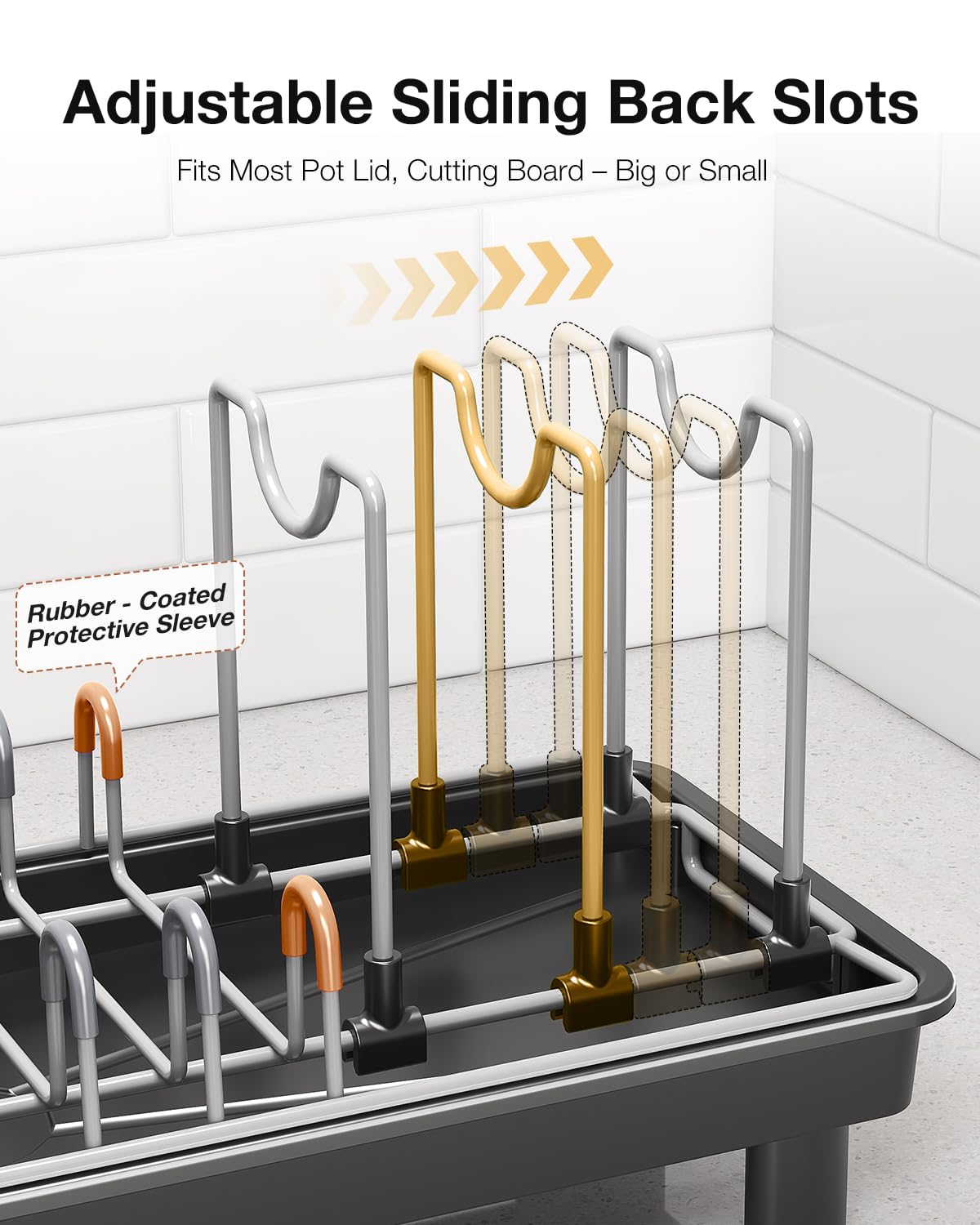 Nfnoyp Small Dish Drying Rack Carbon Steel Dish Rack Rustproof for Kitchen Counter Compact Dish Drainer with Adjustable Slots for Small Kitchens & Apartments 16.5×6.5×7inch Black