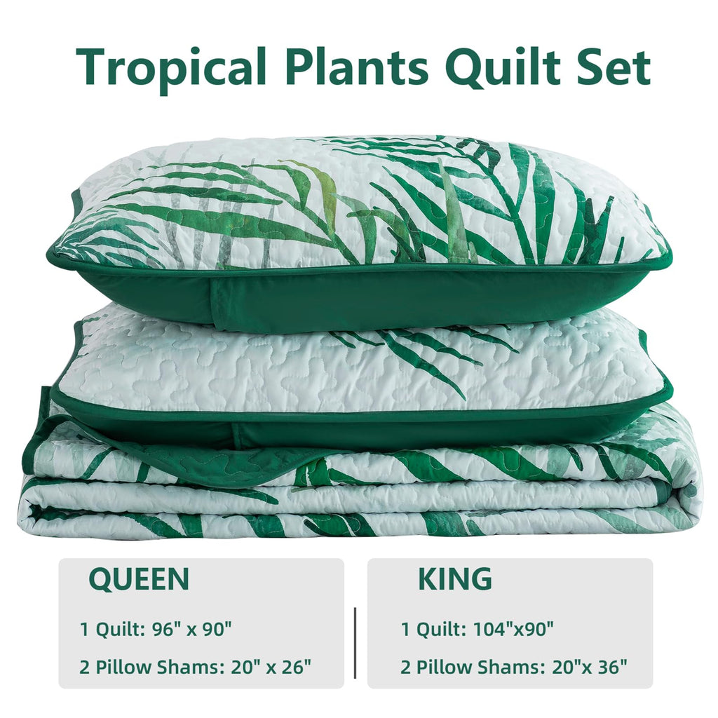 Goodidea Quilts King Size Bedding Set, Sage Green Bedspreads King Size 3 Piece Lightweight Soft Microfiber Reversible Coverlet Floral Quilt Set with Pillow Shams for All Season (King, 104"X90")
