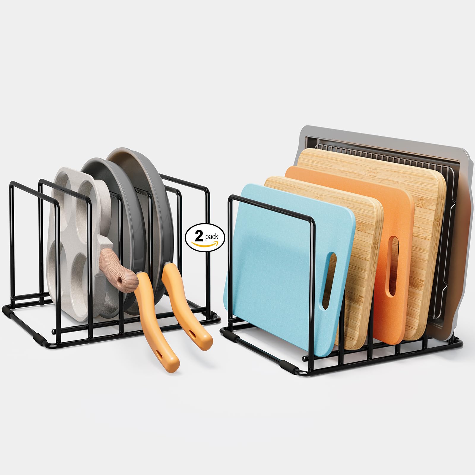 SAGLAU 2-Pack Cutting Board Organizer, 5-Slot Steel Kitchen Storage Rack for Cutting Boards, Baking Trays, and Thin Pans - Compact Clutter-Free Solution