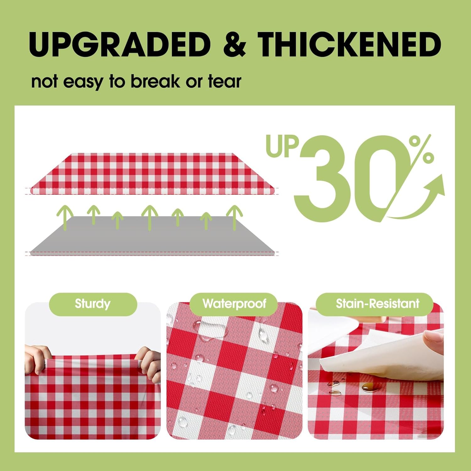 Pureegg Disposable Plastic Tablecloths - 84'' Round Gingham Design, Leakproof & Sturdy, Red/White Checkered (10 Pack)
