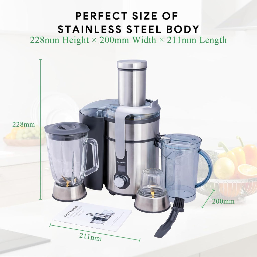 Skiennix Juicer Machine - 3-in-1 Blender & Grinder Combo with 1300W Power | 5 Speeds, LCD Screen, Easy to Clean