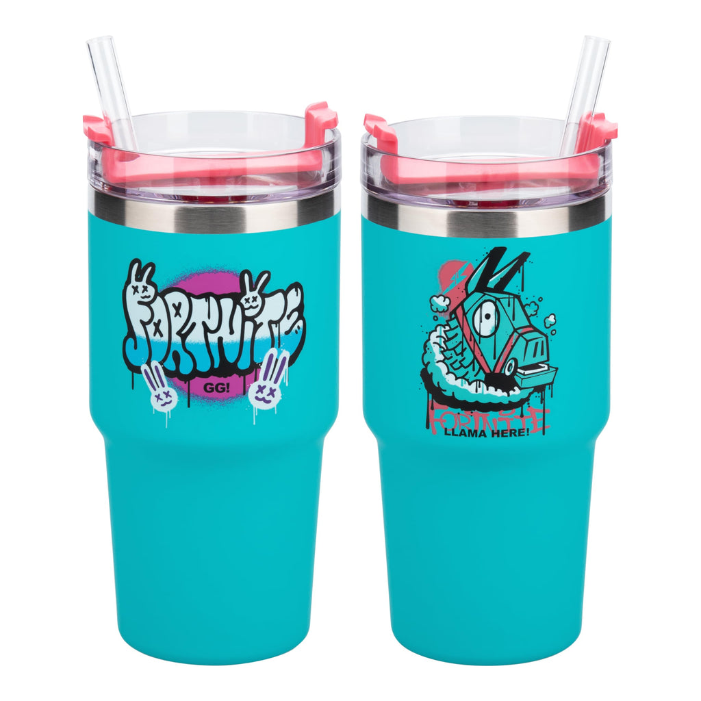 Paladone Fortnite 600ml Blue Insulated Gamer Cup and Straw, Officially Licensed Tumbler Water Bottle for Hot and Cold Drinks, Tea, Coffee