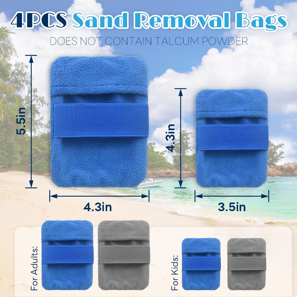 iselyn 4Packs Sand Remover for Beach, Talc-Free Sand Removal Bags for Adults & Kids, Skin-Friendly Sand Off Bags Beach Vacation Camping Essentials