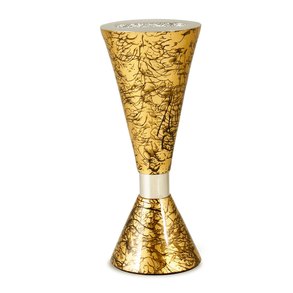 Elegant End of Shabbat Havdalah Set Contemporary Style Nickel Plated Gold Decal - Modern Shape Kiddush Cup Goblet, Tray, Havdulah Candle Holder, Besamim Spice Box Shabbos Decoration by Zion Judaica