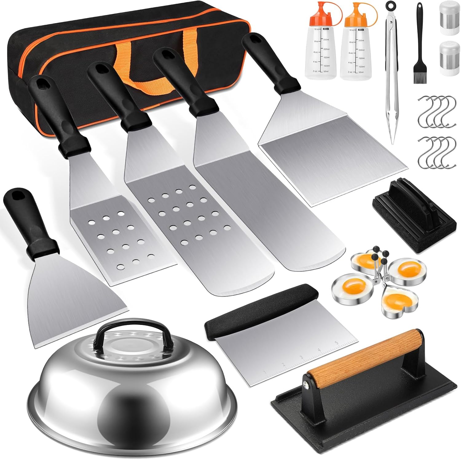 Terlulu Griddle Accessories Kit - 28 PCS Flat Top Grill Set with Spatula, Burger Press & Carry Bag