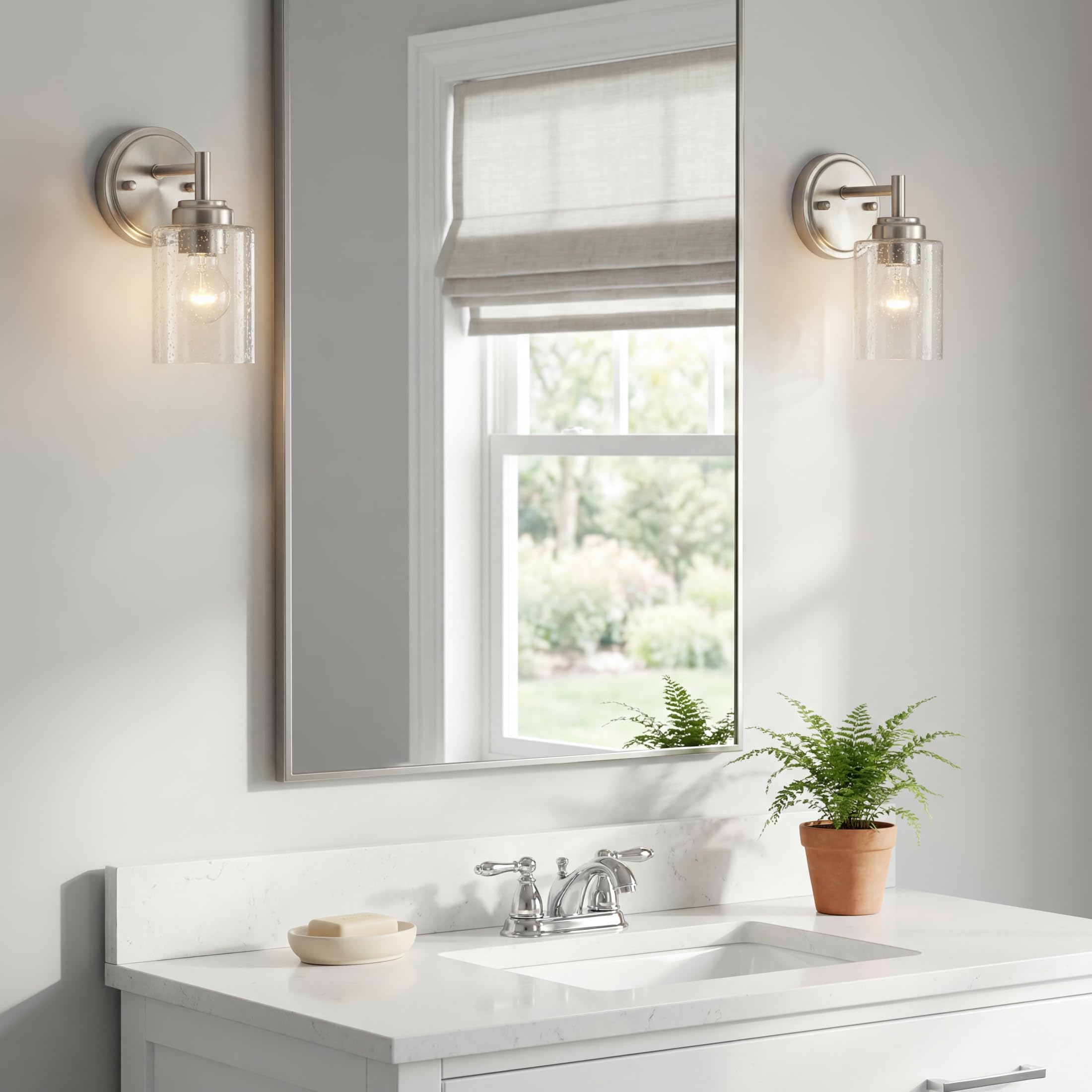 Kichler Winslow 9.25" Wall Sconce in Brushed Nickel, 1-Light Modern Wall Mount Fixture with Clear Seeded Glass , 45910NI