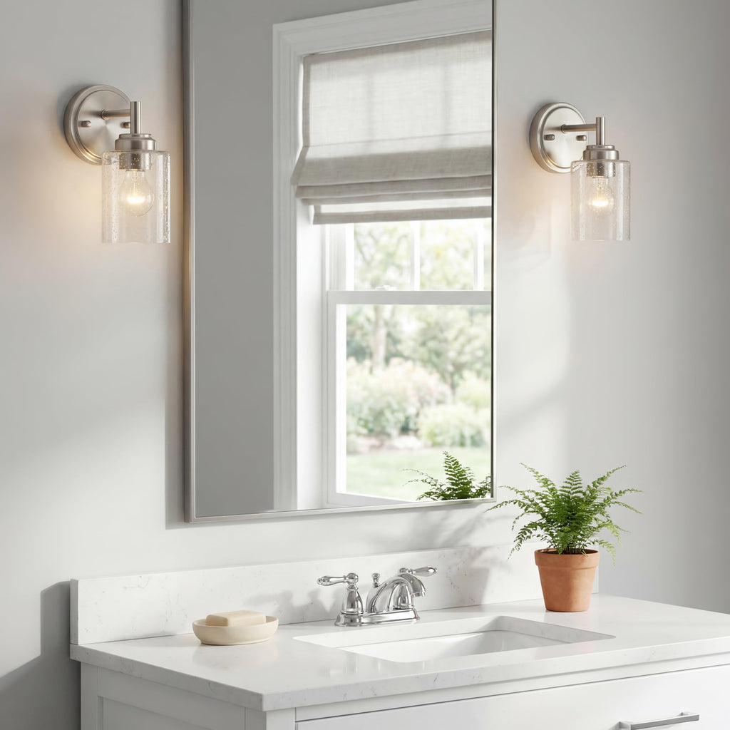 Kichler Winslow 9.25" Wall Sconce in Brushed Nickel, 1-Light Modern Wall Mount Fixture with Clear Seeded Glass , 45910NI
