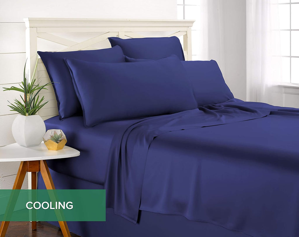 Pure Bamboo Queen Sheets - 100% Organic Viscose Bed Sheet Set, Luxuriously Soft & Cooling | Cobalt Blue