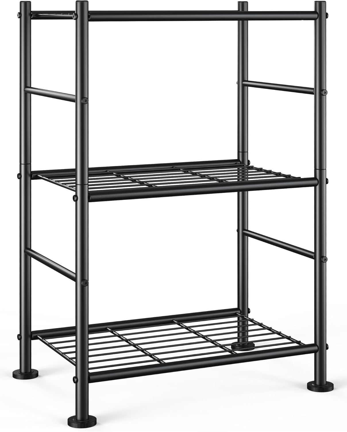 Sakugi Storage Shelves - Sturdy 3-Tier Metal Organizer with Adjustable Feet | Space-Saving for Pantry, Laundry, Kitchen (18" x 12" x 30", Black)