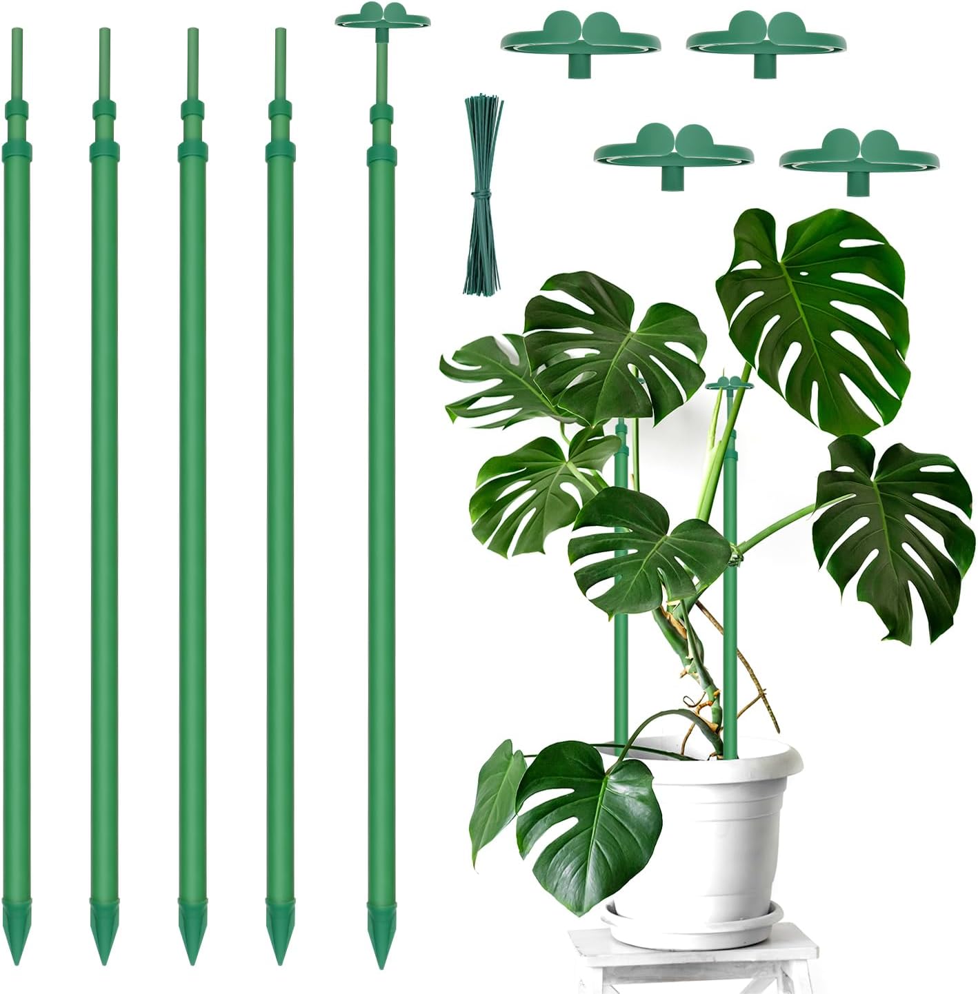 Skiennix Extendable Plant Stakes - Scalable Support from 17.9" to 42.3" | 5-Pack for Indoor/Outdoor Use