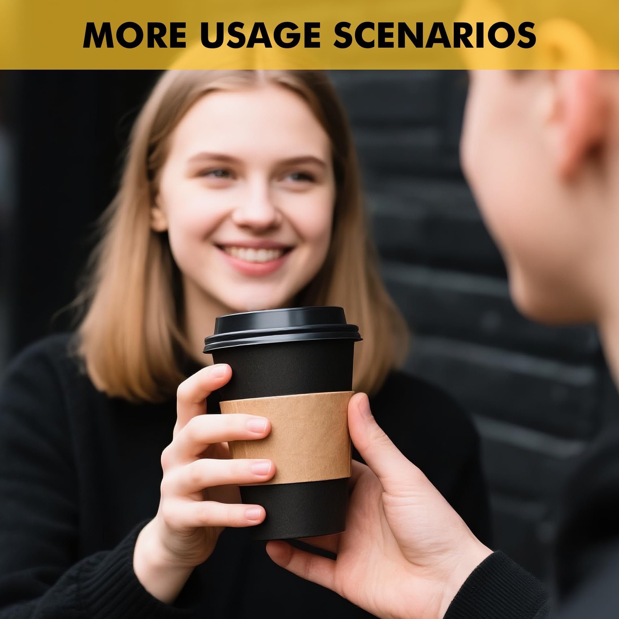 RACETOP 50 Pack 12 oz Coffee Cups with Lids, Black Disposable Coffee Cups with Lids, Sleeves and Stirring Sticks, Hot Paper Coffee Cup 12 oz for Hot Drinks, Parties, Picnic, Travel, and Events