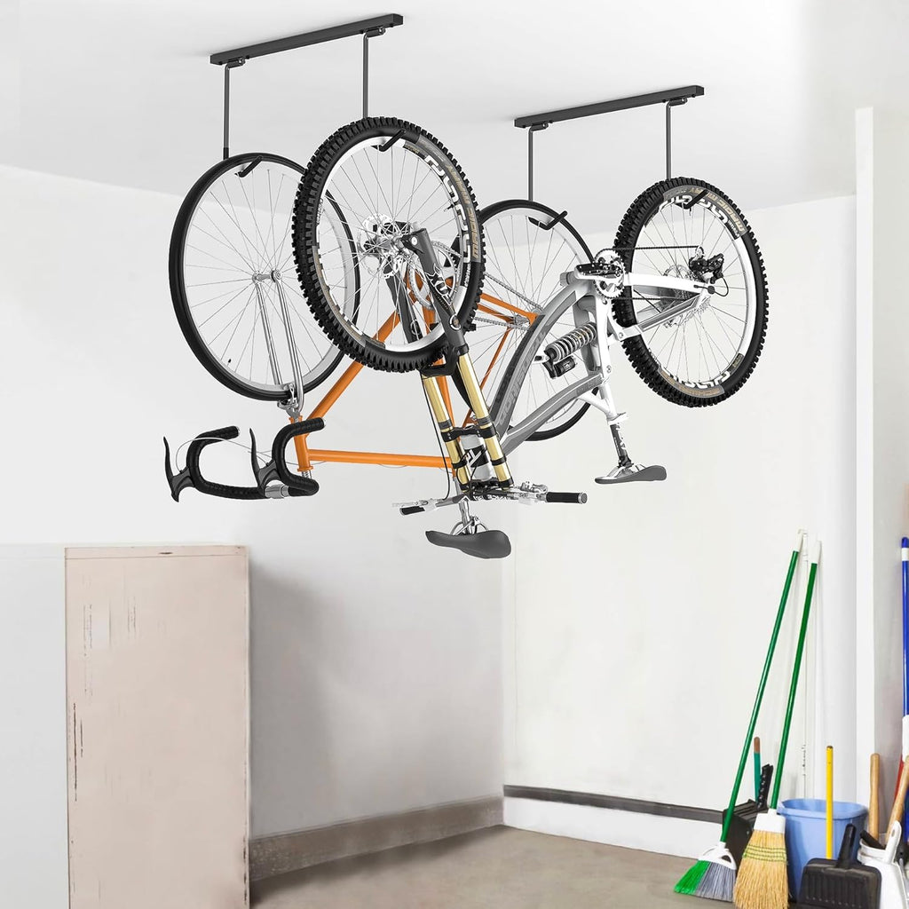 WALMANN Ceiling Mounted Bike Rack - Space-Saving Storage for 2 Horizontal or 4 Vertical Bikes