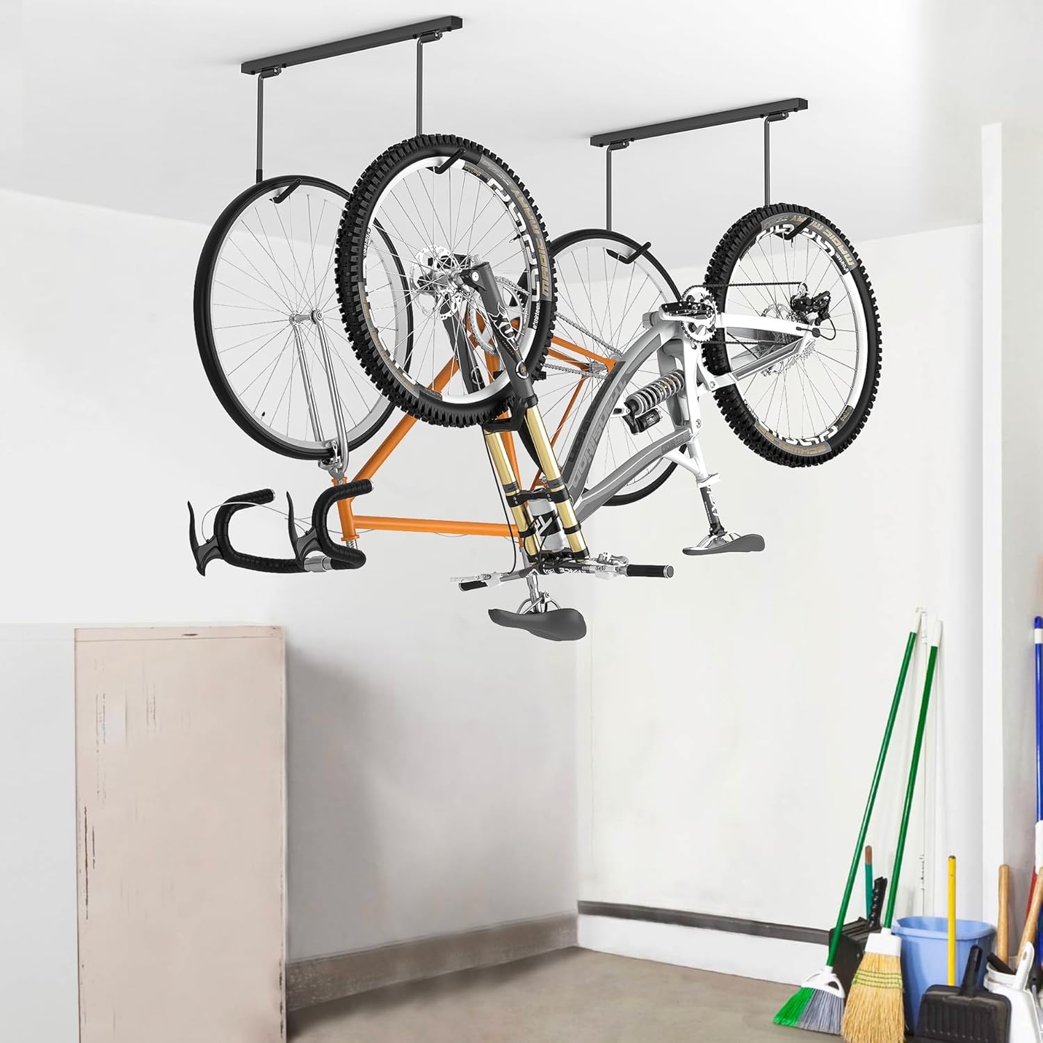WALMANN Ceiling Mounted Bike Rack - Space-Saving Storage for 2 Horizontal or 4 Vertical Bikes